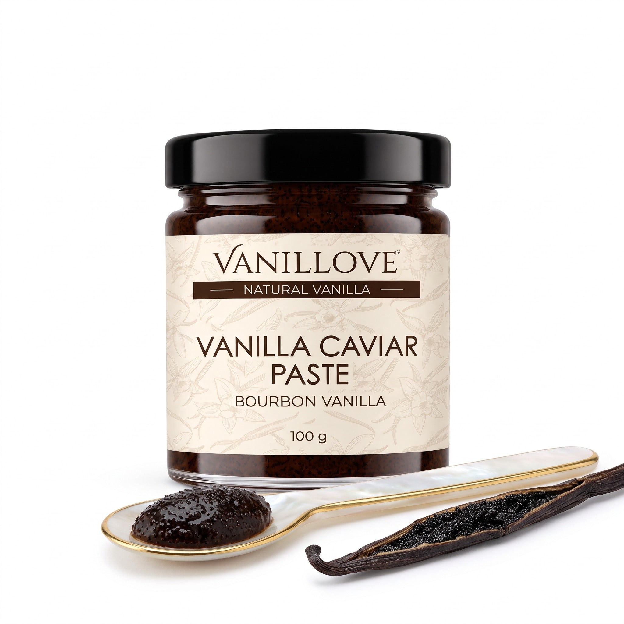 Pasta waniliowa z kawiorem wanilii Bourbon Vanillove 100 g z łyżeczką z masy perłowej